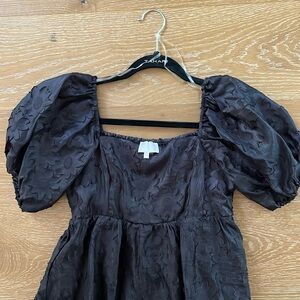 Like New Pink Blush Maternity Black Floral Texture Jacquard Midi Dress